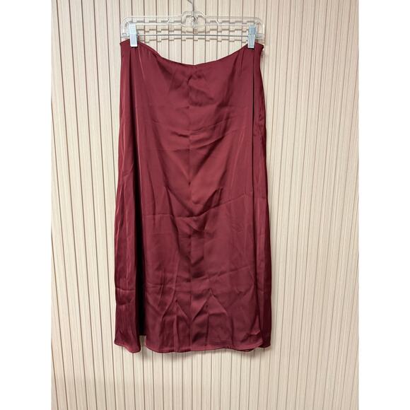 Friful Satin Midi Skirt in Burgundy Women's Size XL - Picture 2 of 9